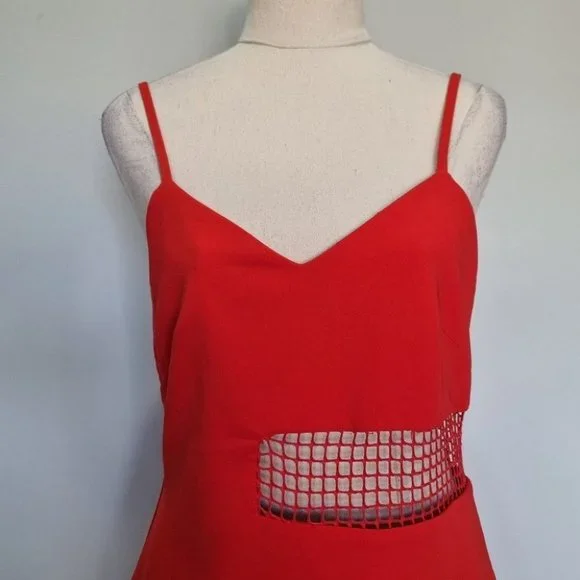 By Johnny Red V-Neck Mesh Panel Sheath Midi Dres Size 12 - Picture 5 of 8